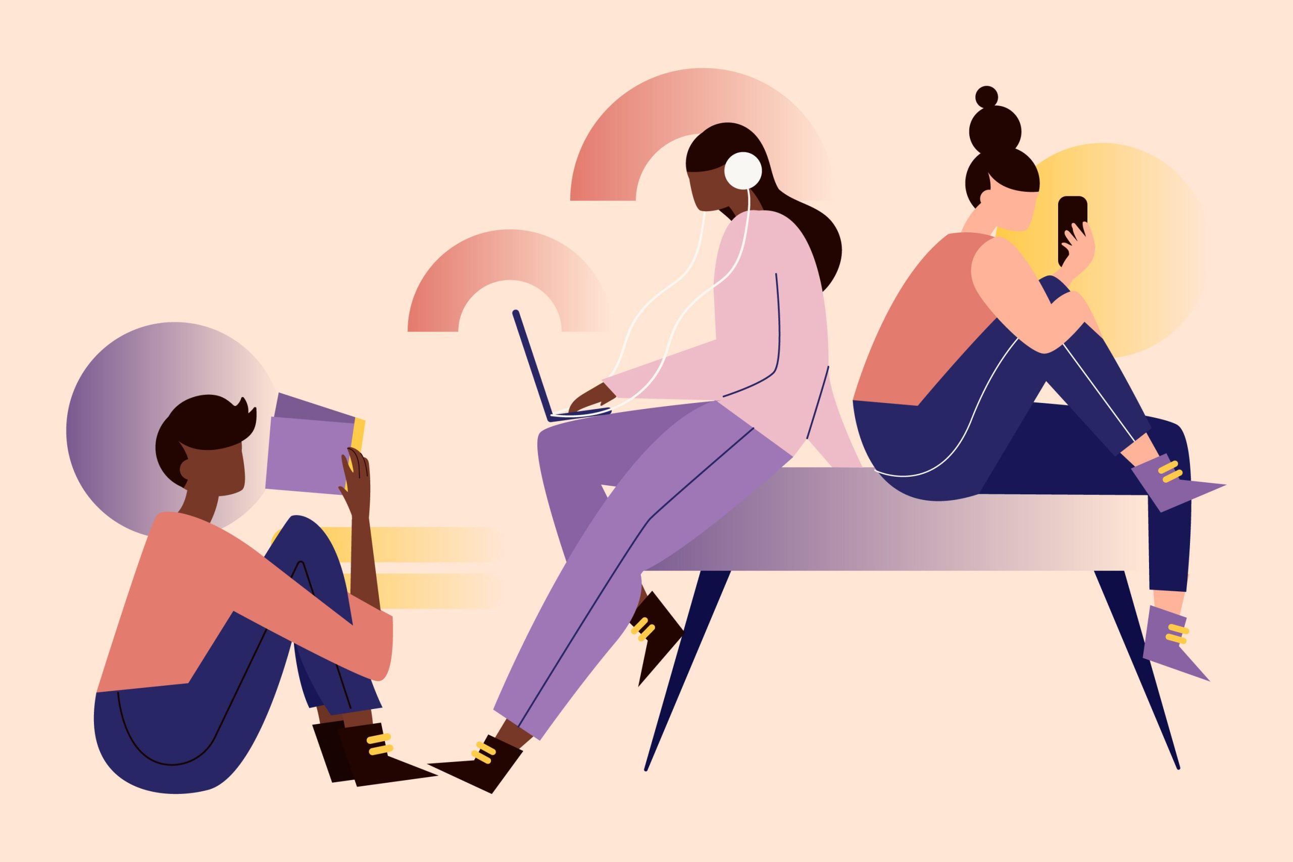three girls working