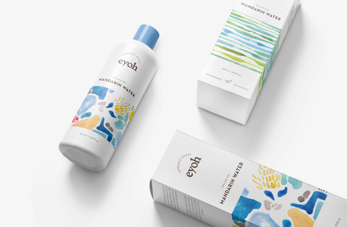 Cosmetic packaging with watercolor design