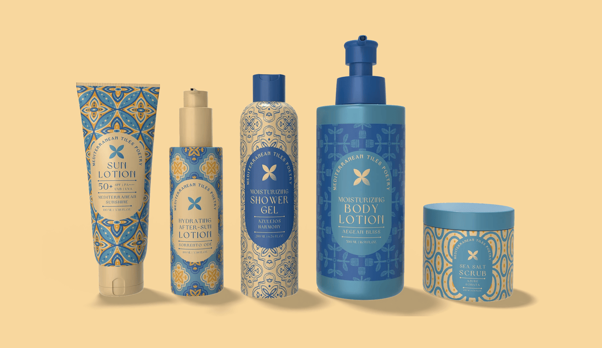 Meditarian patterned cosmetic packaging design