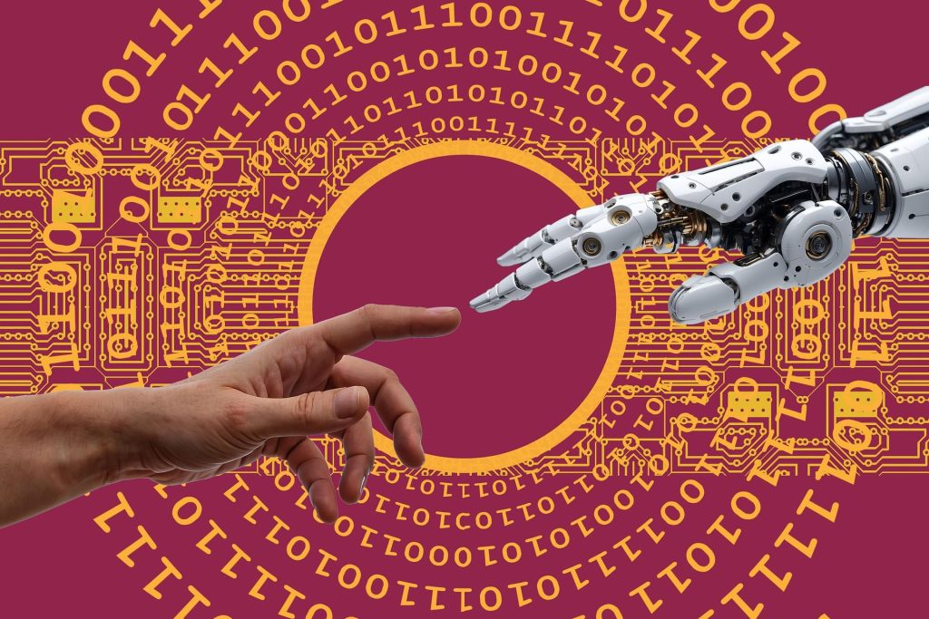 A human and robot hands