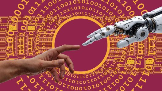 A human and robot hands