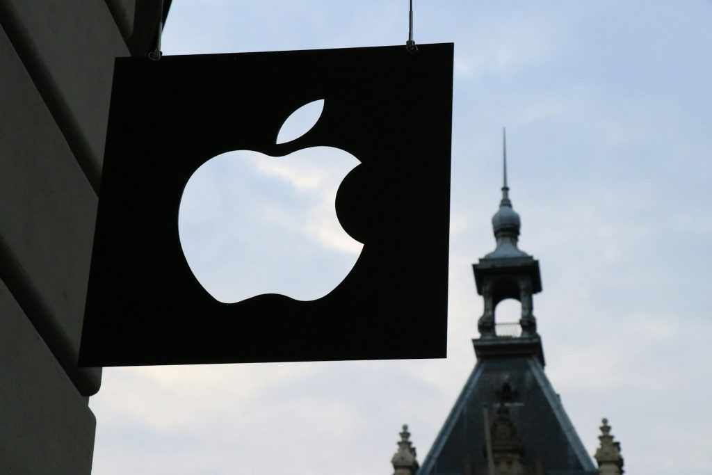 Apple company logo on building