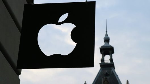 Apple company logo on building