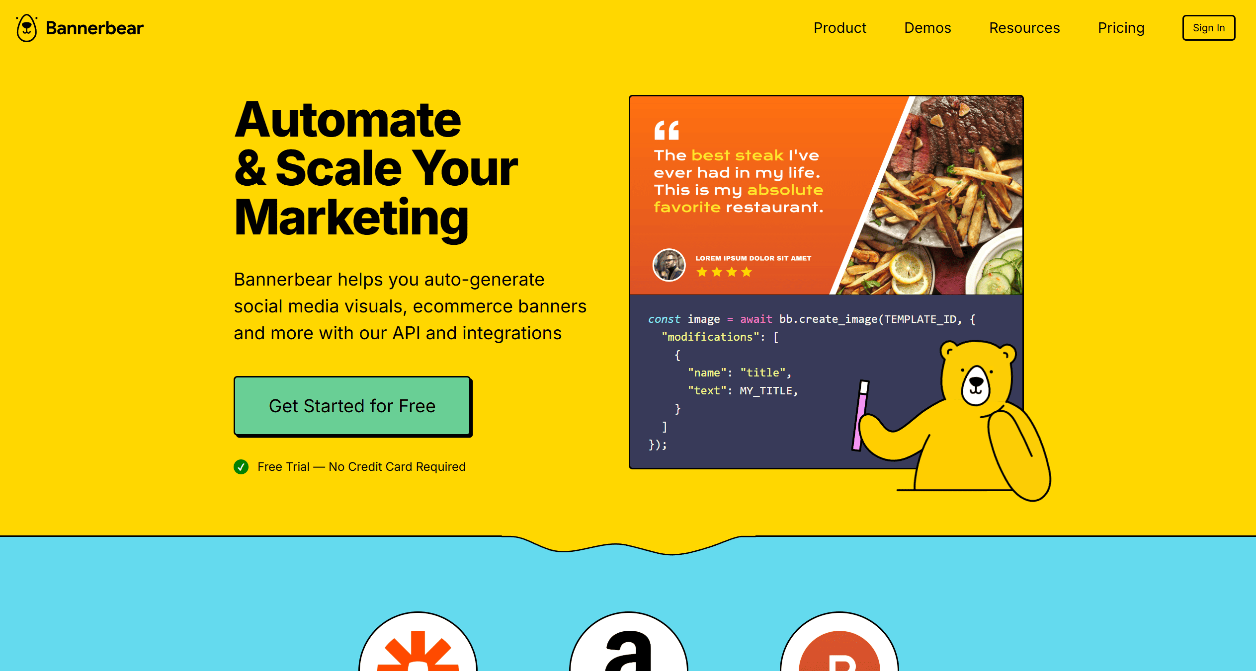 A bannerbear yellow website design