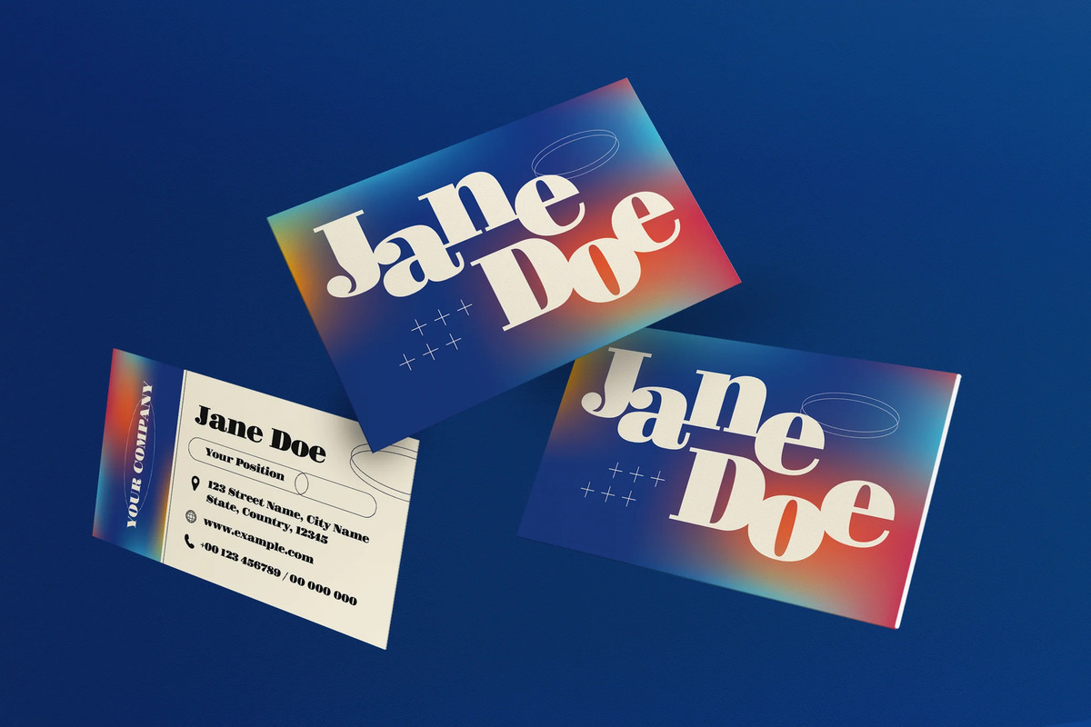A blue gradient floating business card