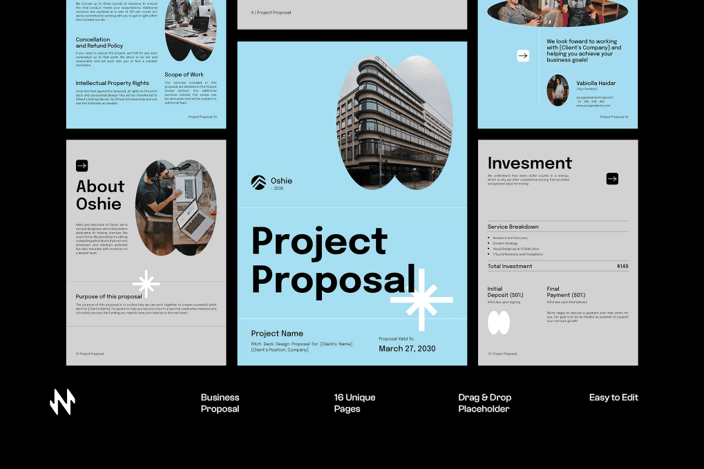 A blue project proposal template
