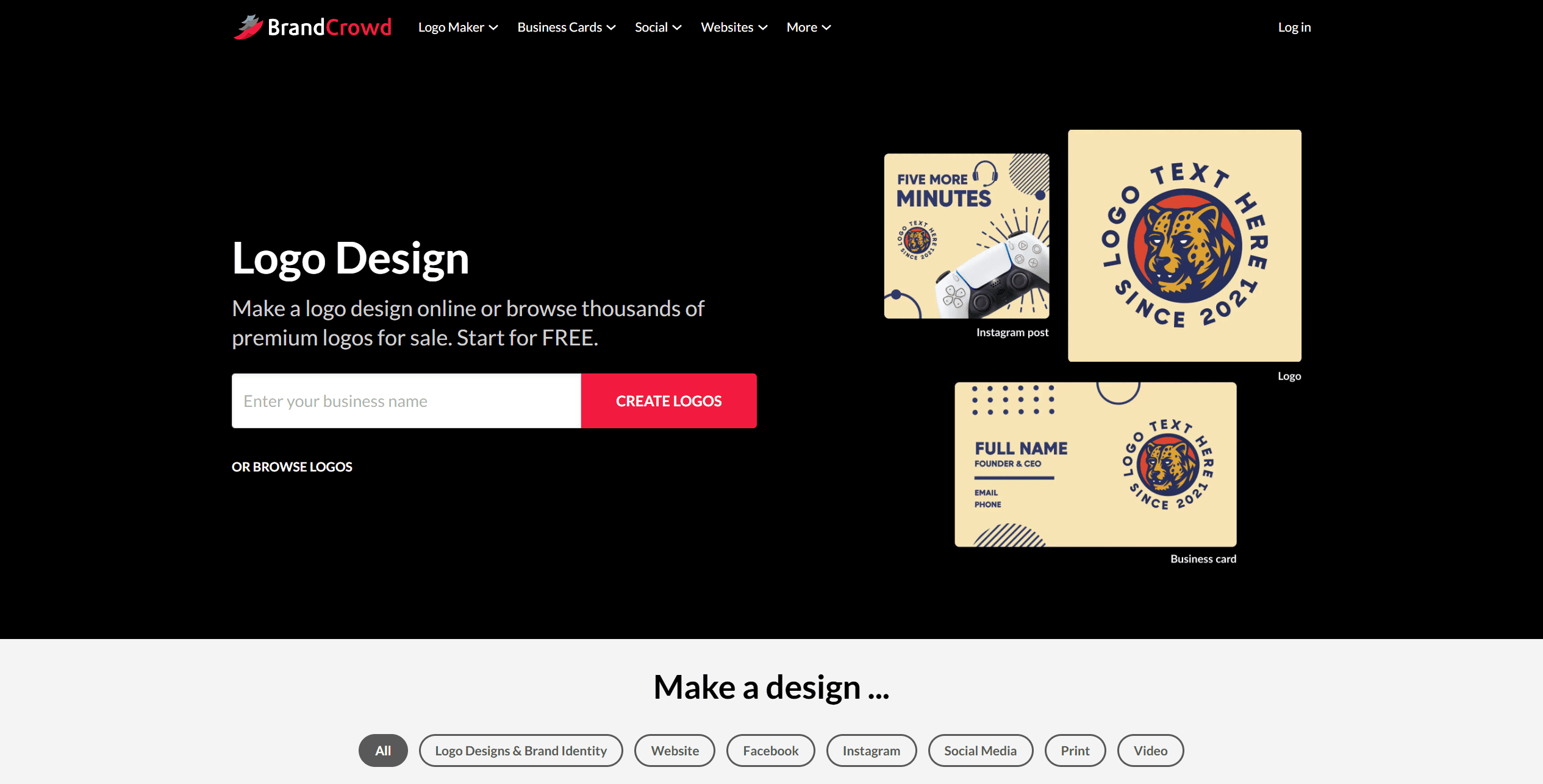A BrandCrowd online logo generator tool