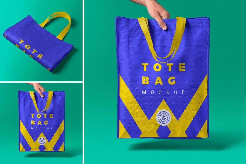 A canvas tote bag mockup set