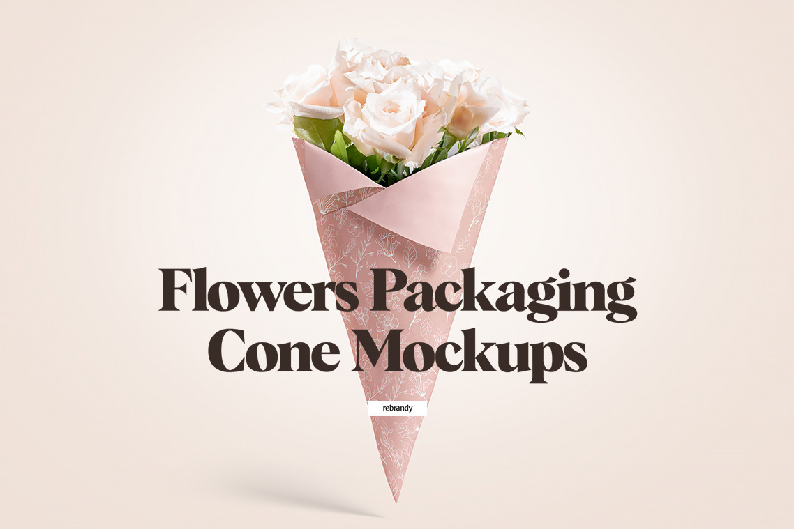 Flowers packaging cone mockup