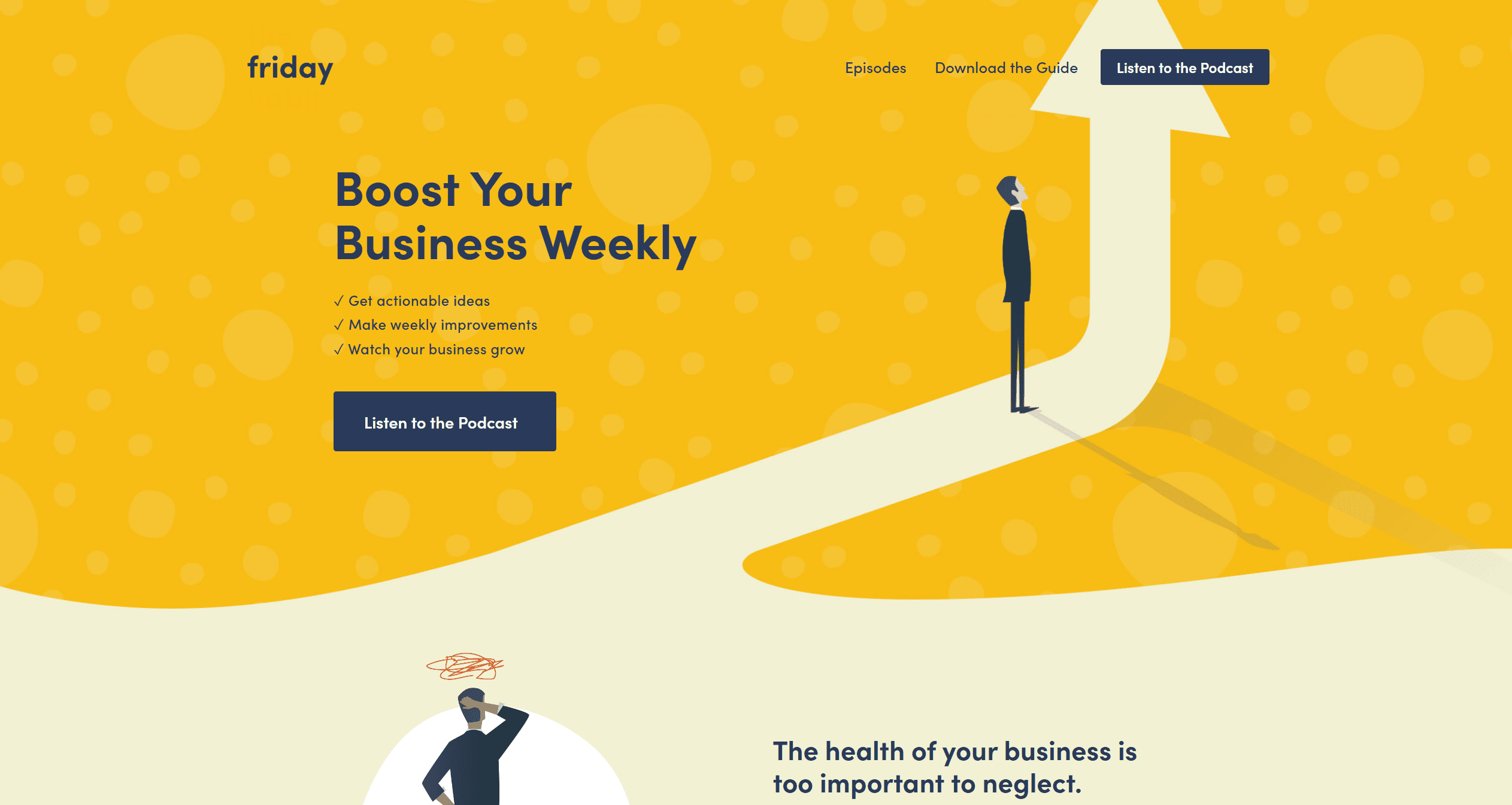 Yellow website layout with illustrations