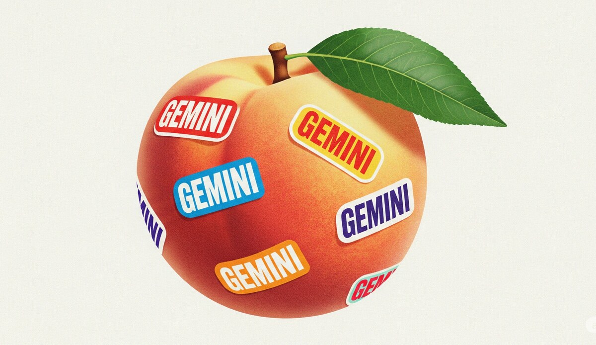 A peach with Gemini stickers