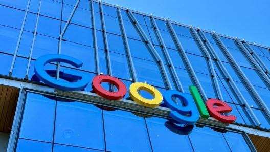 Google logo on blue building
