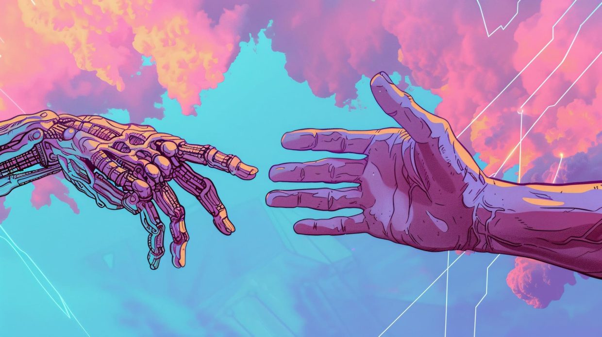 A robot and human hand