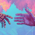 A robot and human hand