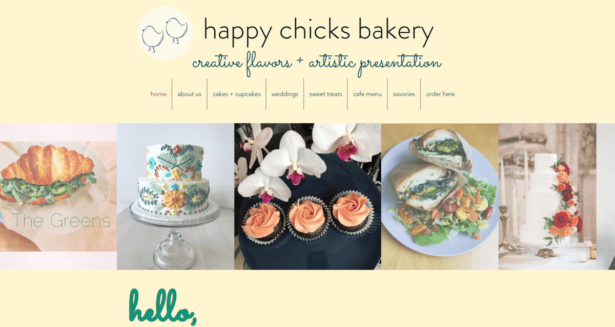 A happy chicks bakery yellow website layout