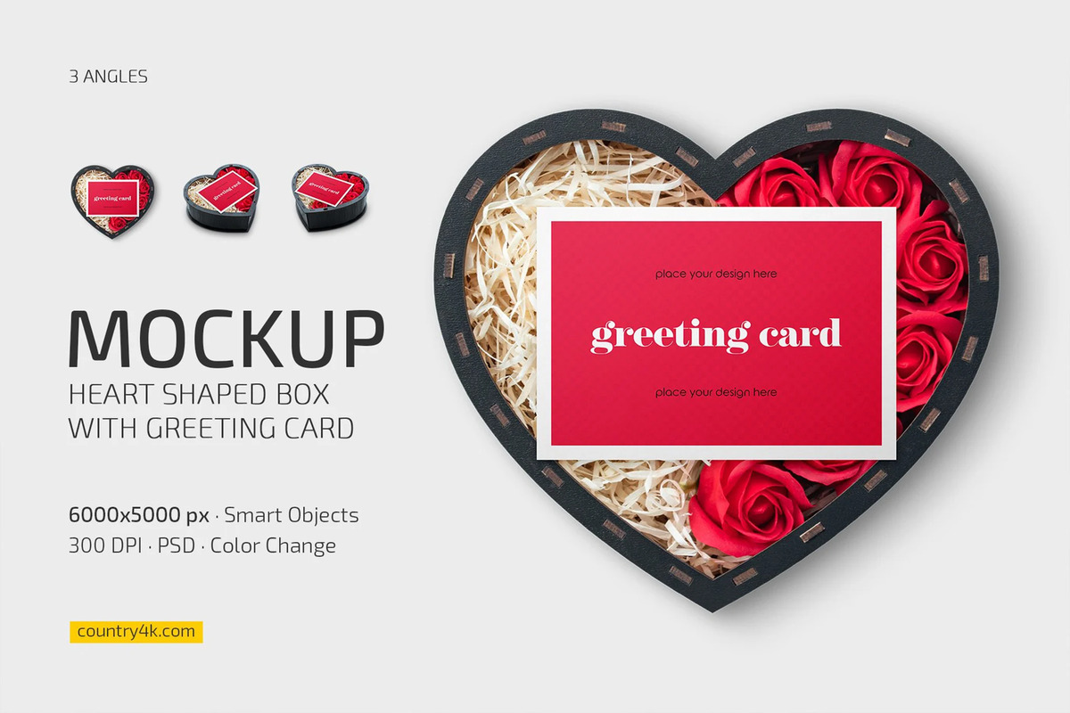 A heart box with greeting card mockup
