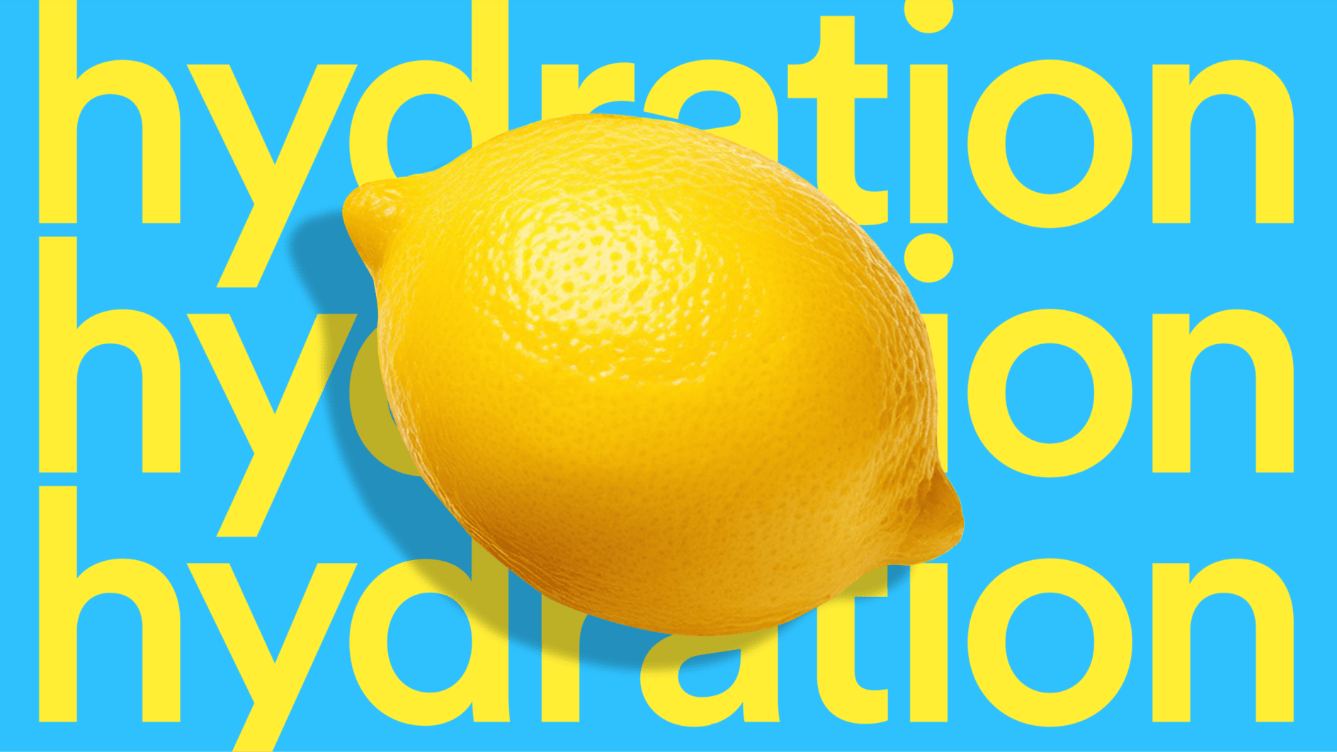 A lemon and yellow text on blue background