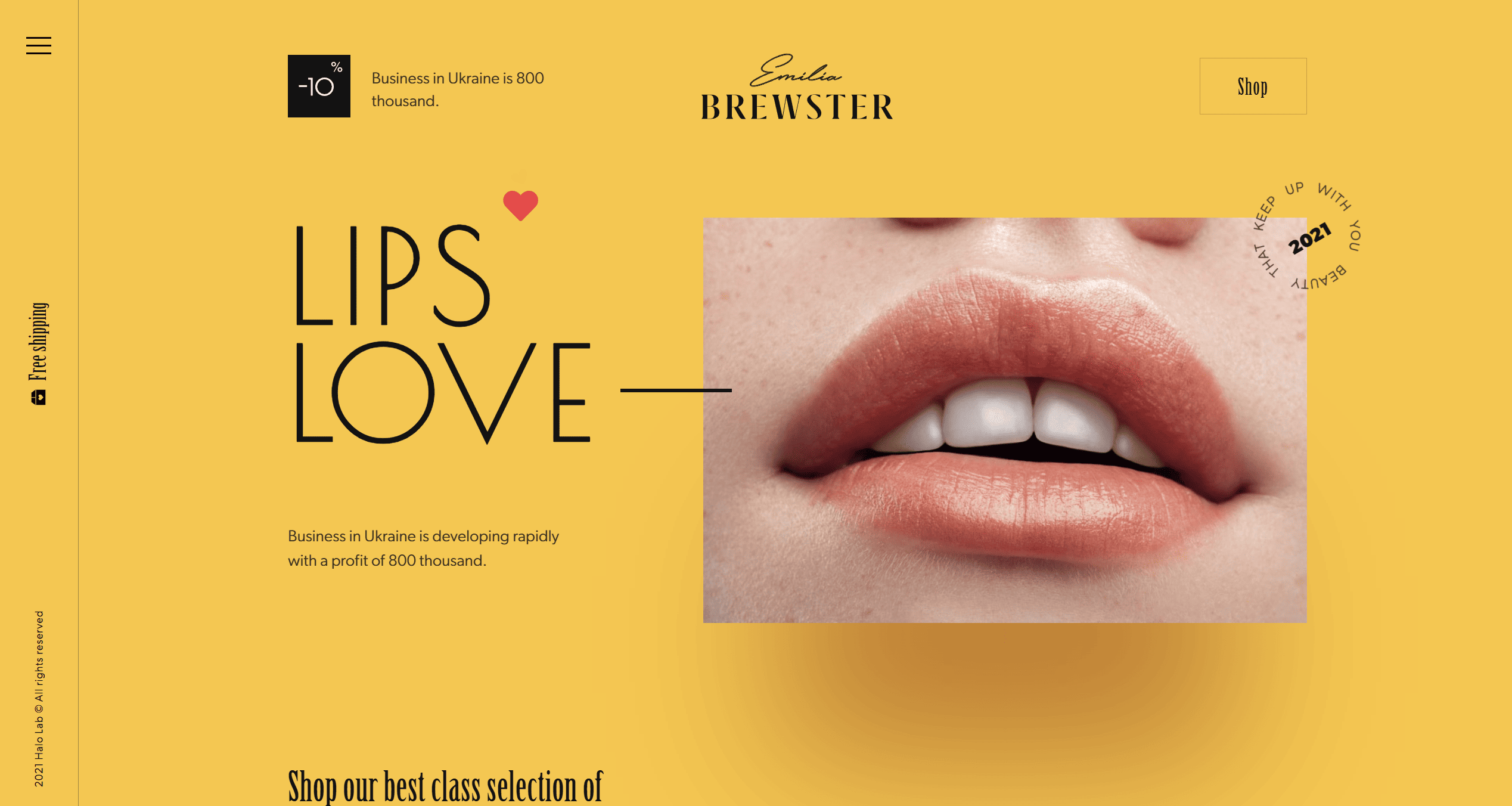 A Lips Love yellow website layout