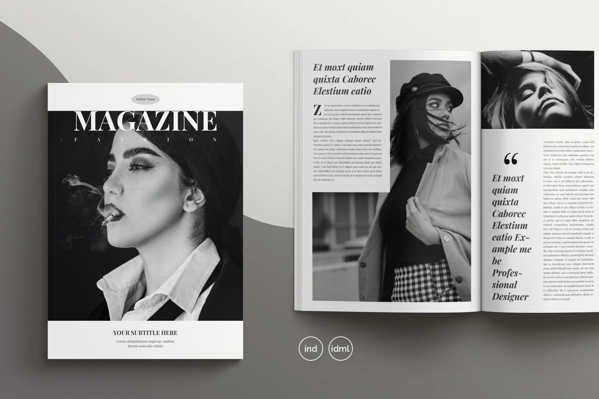 A black and white fashion magazine template