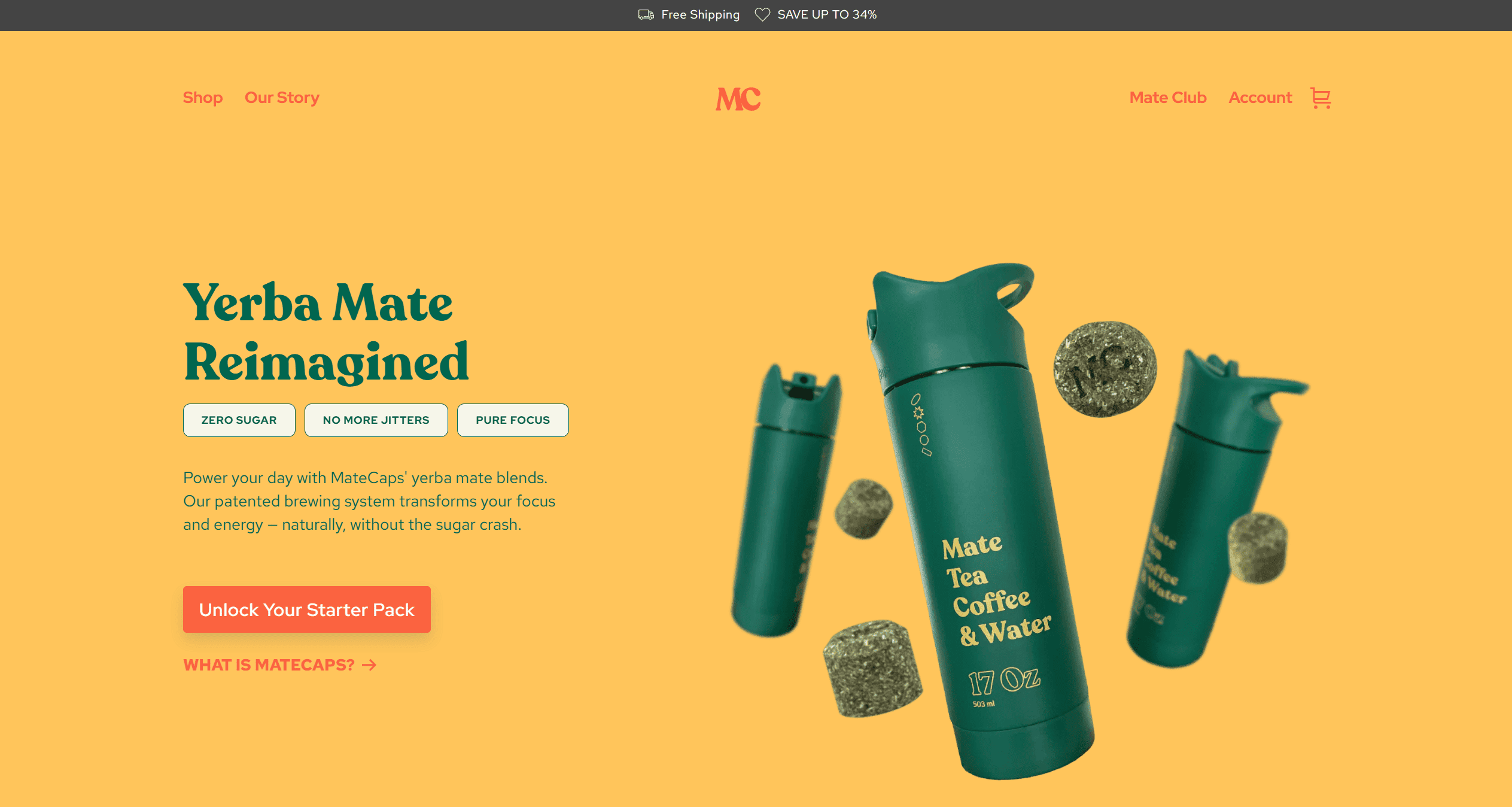 A Mate Caps yellow website layout