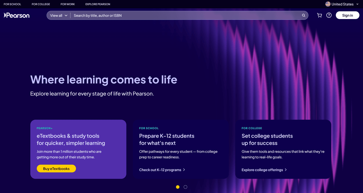 A Pearson's new web design layout