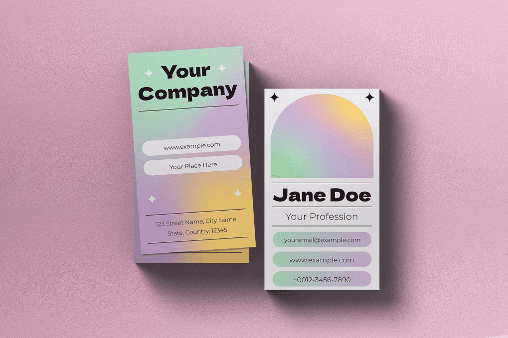 A purple gradirnt portrait business card template