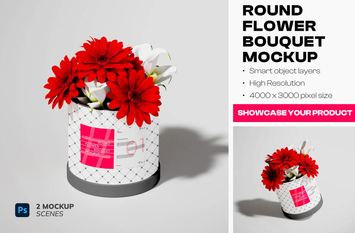 A round flower bouquet mockup