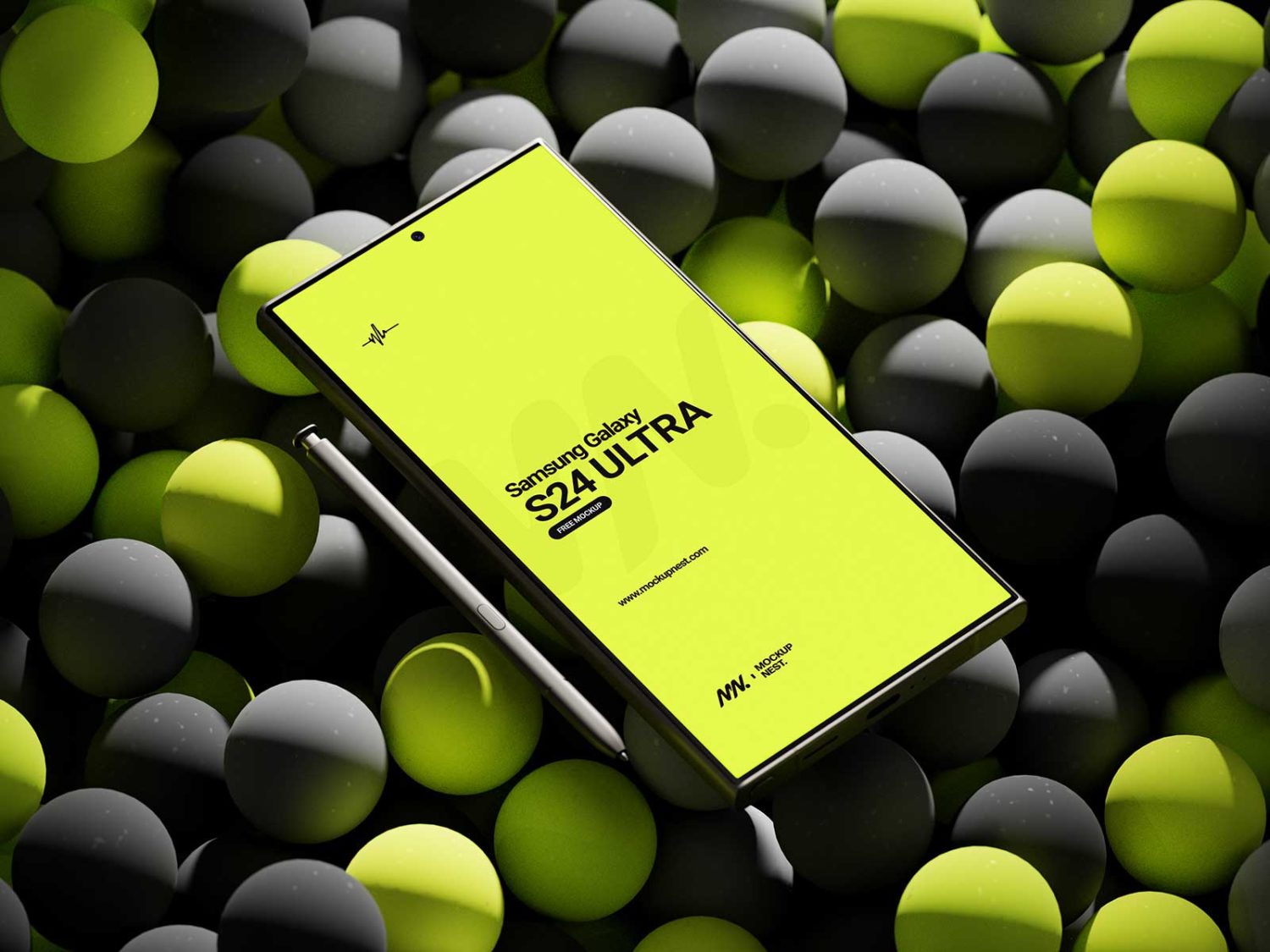An Samsung Galaxy S24 smartphone with the balls background