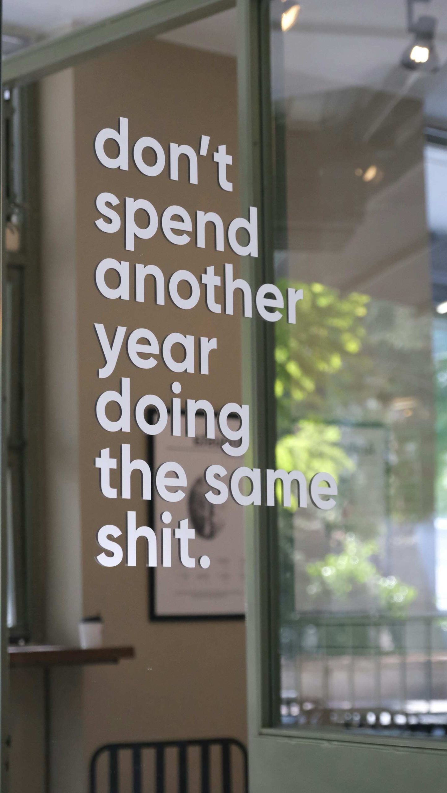 Words on window with Sans-Serif font