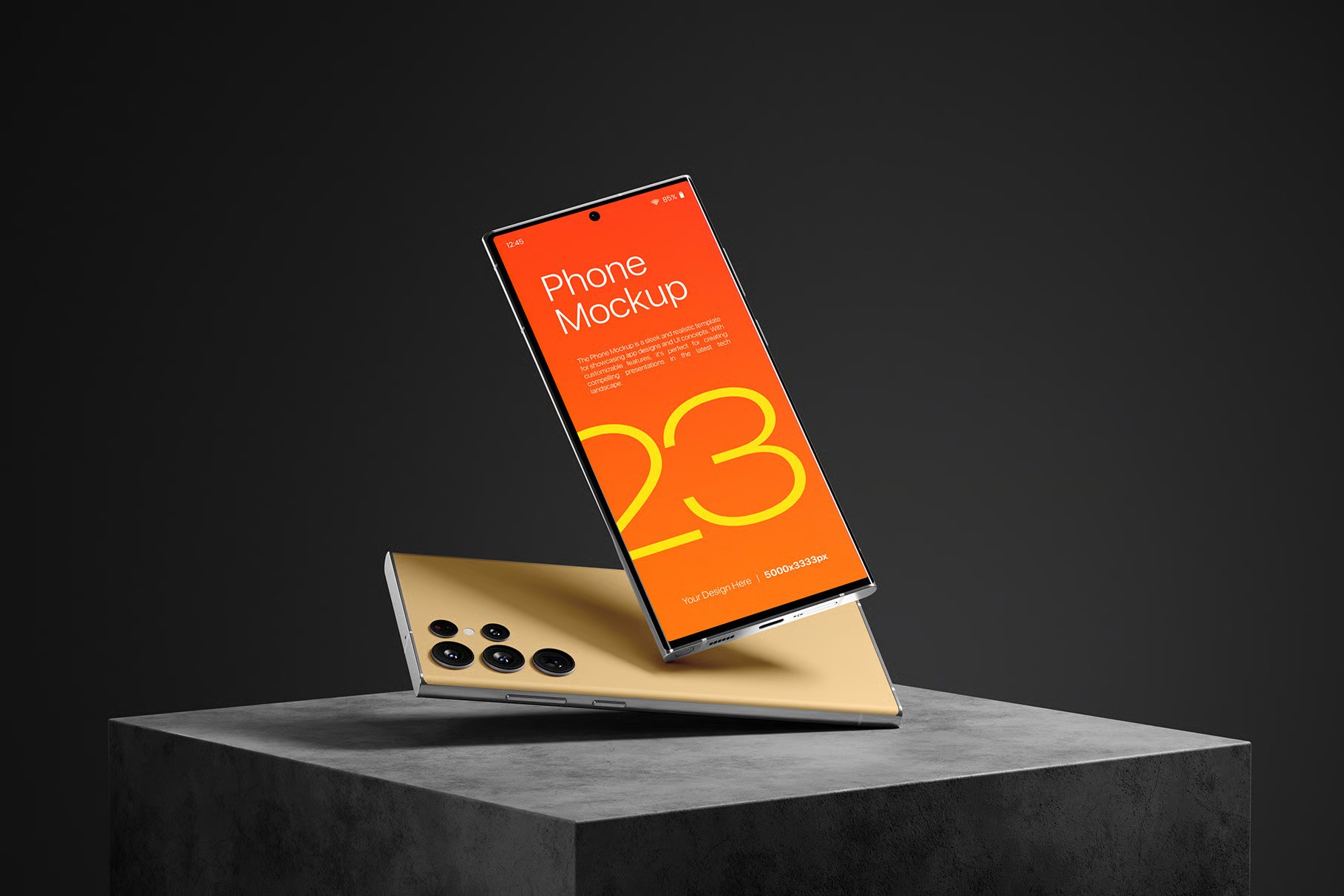 Smartphones floating on black cube