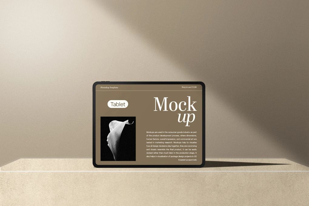 A tablet mockup with shadow