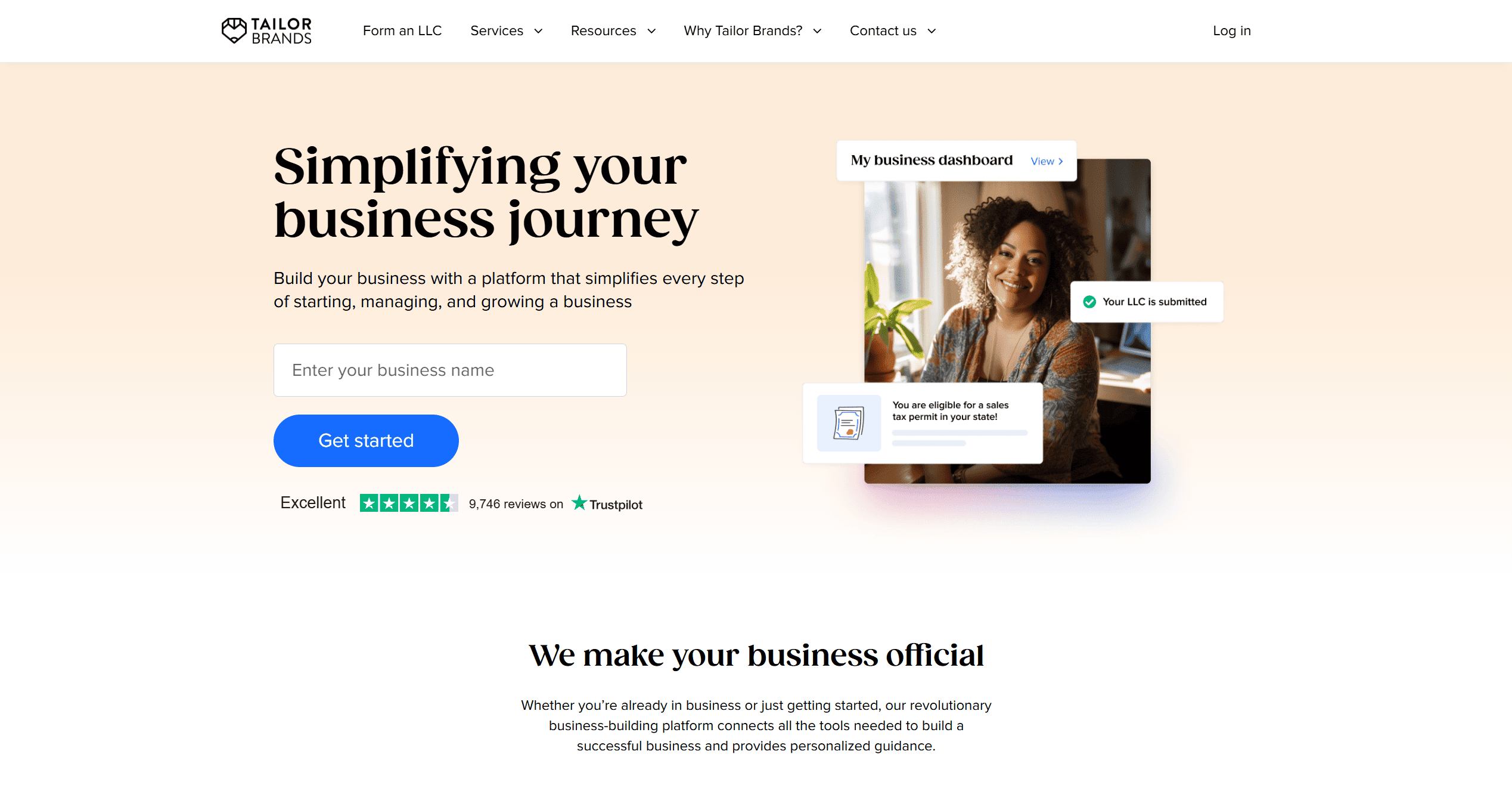 A Tailor Brands website layout