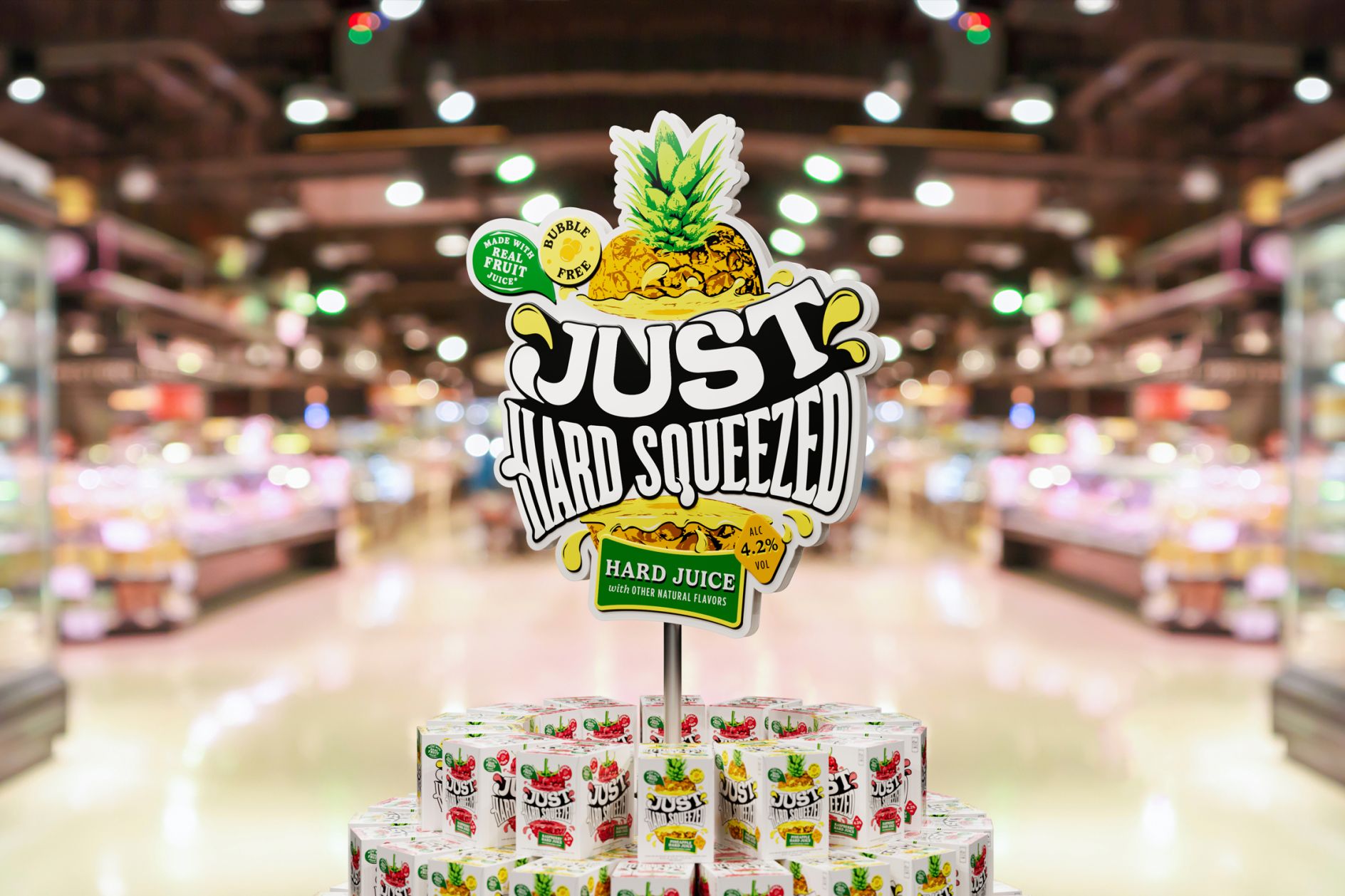 A packaging of Just Hard Squeezed beverages