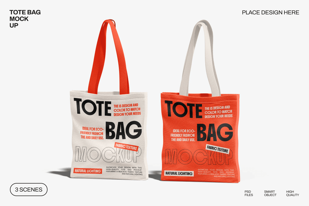 A tote bag mockup in white and red