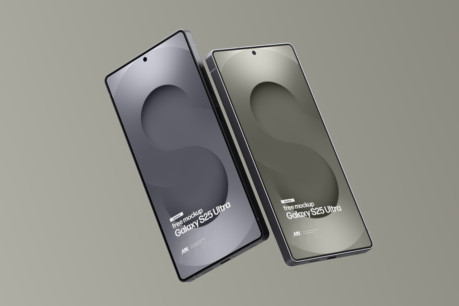 A two floating Samsung Galaxy S25 Ultra mockup