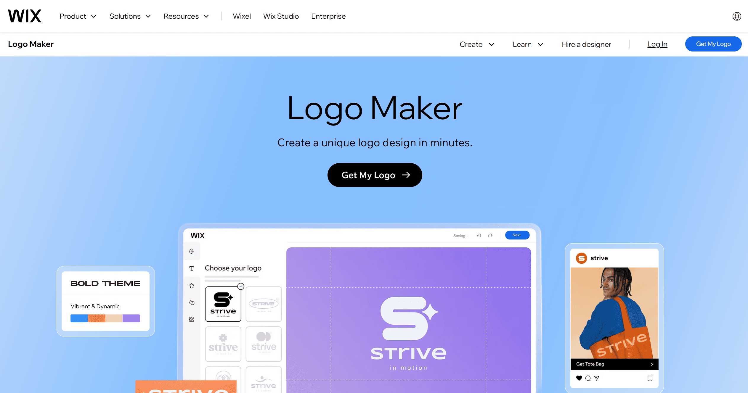 A Wix logo maker website layout