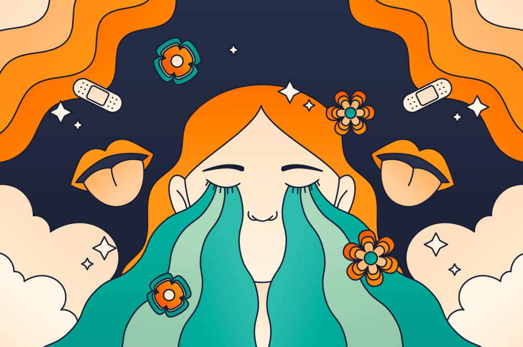 The illustration girl crying