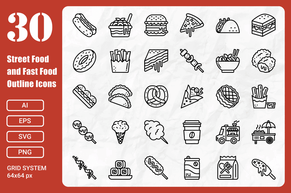 A street food outline icons