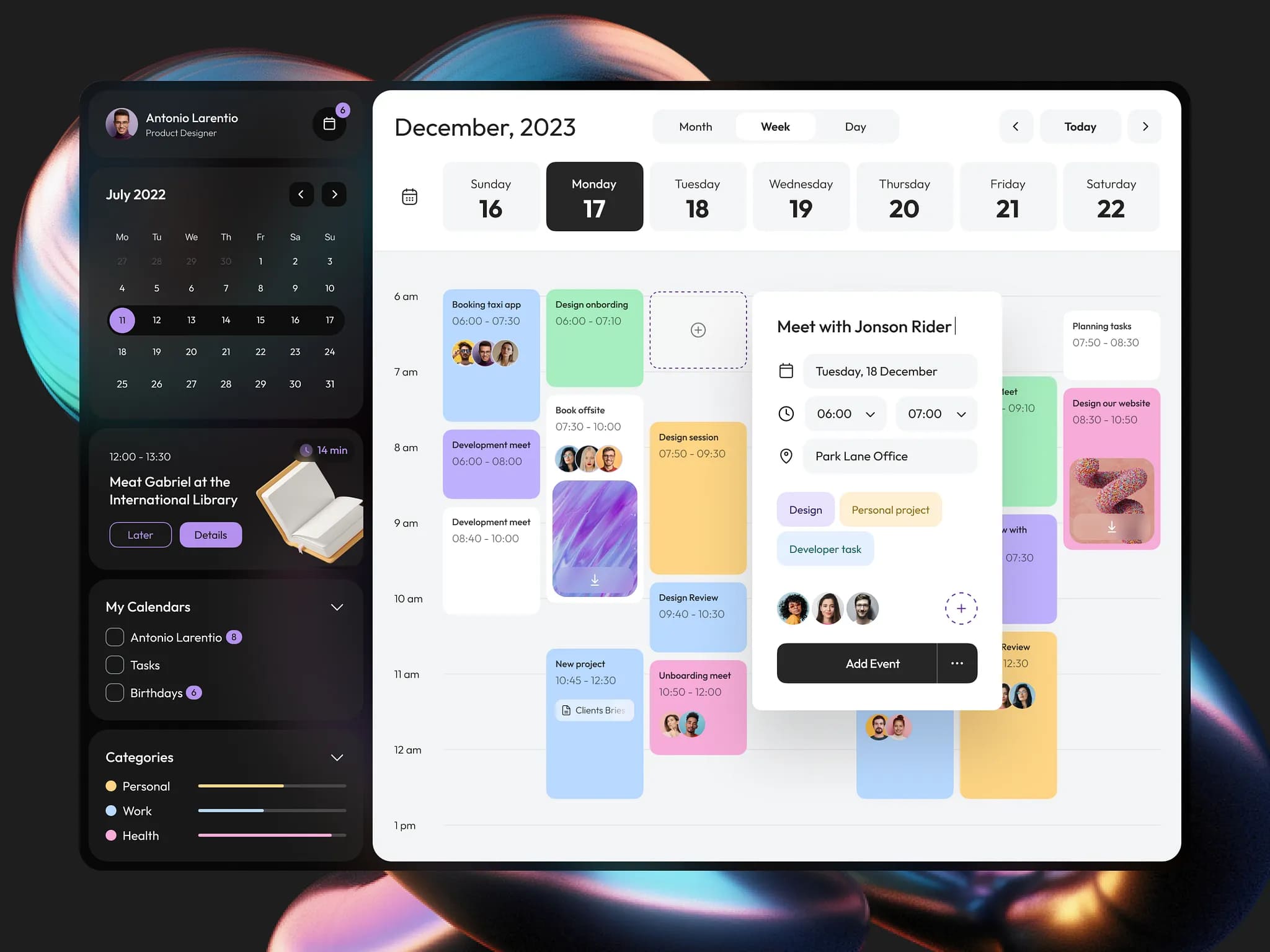 Calendar Dashboard Design Concept