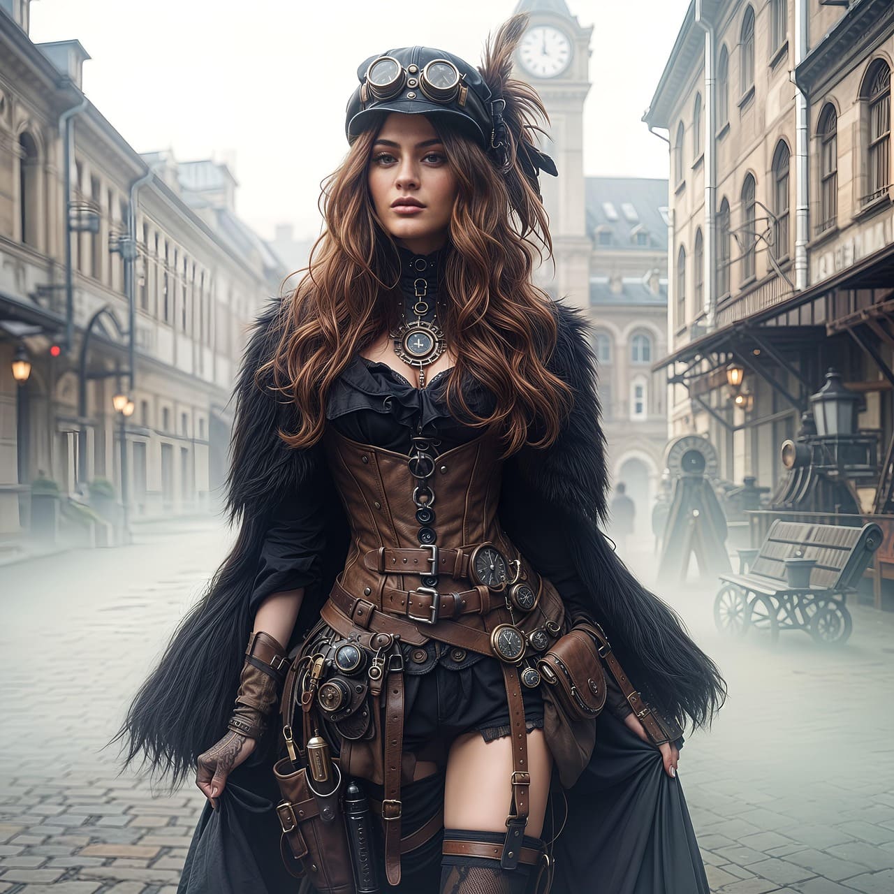 A handsome woman in Steampunk style