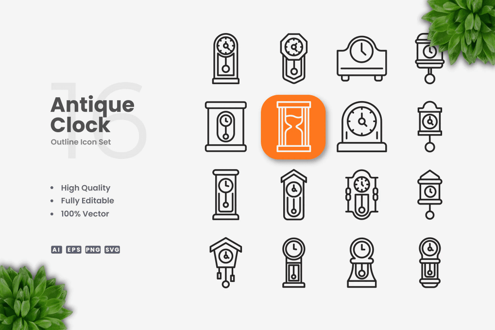Antique clock outline icons