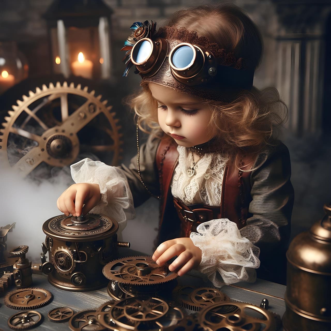 A Steampunk kid playing