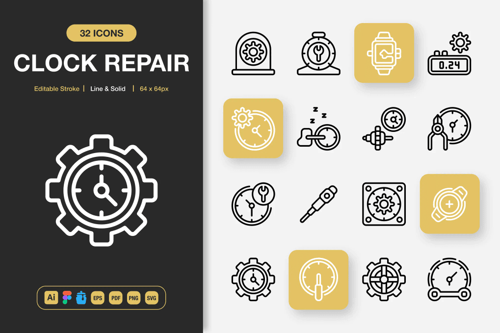 A clock repair icon set