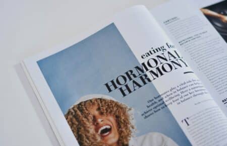 An open magazine on table