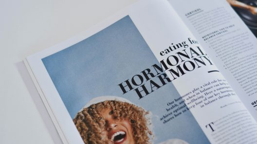 An open magazine on table