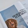 An open magazine on table