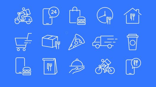Food delivery line icons