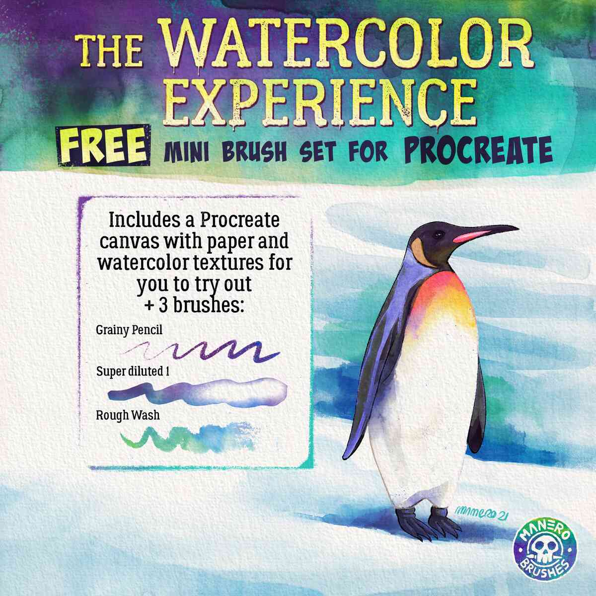A free mini watercolor brush set for Procreate