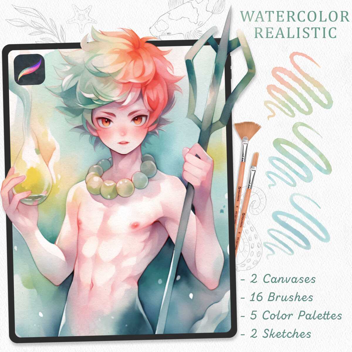 A free Procreate watercolor brush set