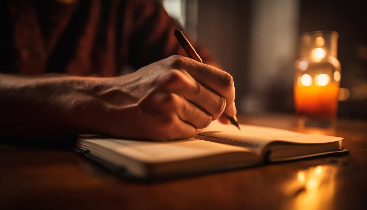 A man writing with pen on notbeook